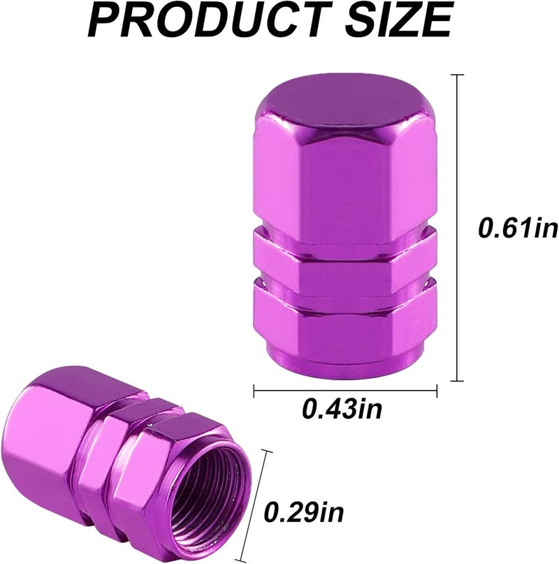 alpmosn Aluminum Tire Stem Valve Caps Wheel Valve Covers Car Dustproof Tire Cap Cover Accessories, Universal for SUV, Car, Bike and Motorcycle，Hexagon Shape (4PCS Purple) - Image 2